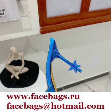 Mach  &  Mach Star Heel 8.5cm Crystal Embellished Mules Satin Blue 2022